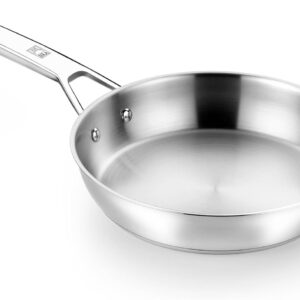 BRA COOKWARE Signature Frying Pan | 8 inches Professional Skillet | Stainless Steel Frypan | All Stovetop Compatible – Full Induction Skillet | PFOA Free | w/o Non-Stick Coating | Polished Finish