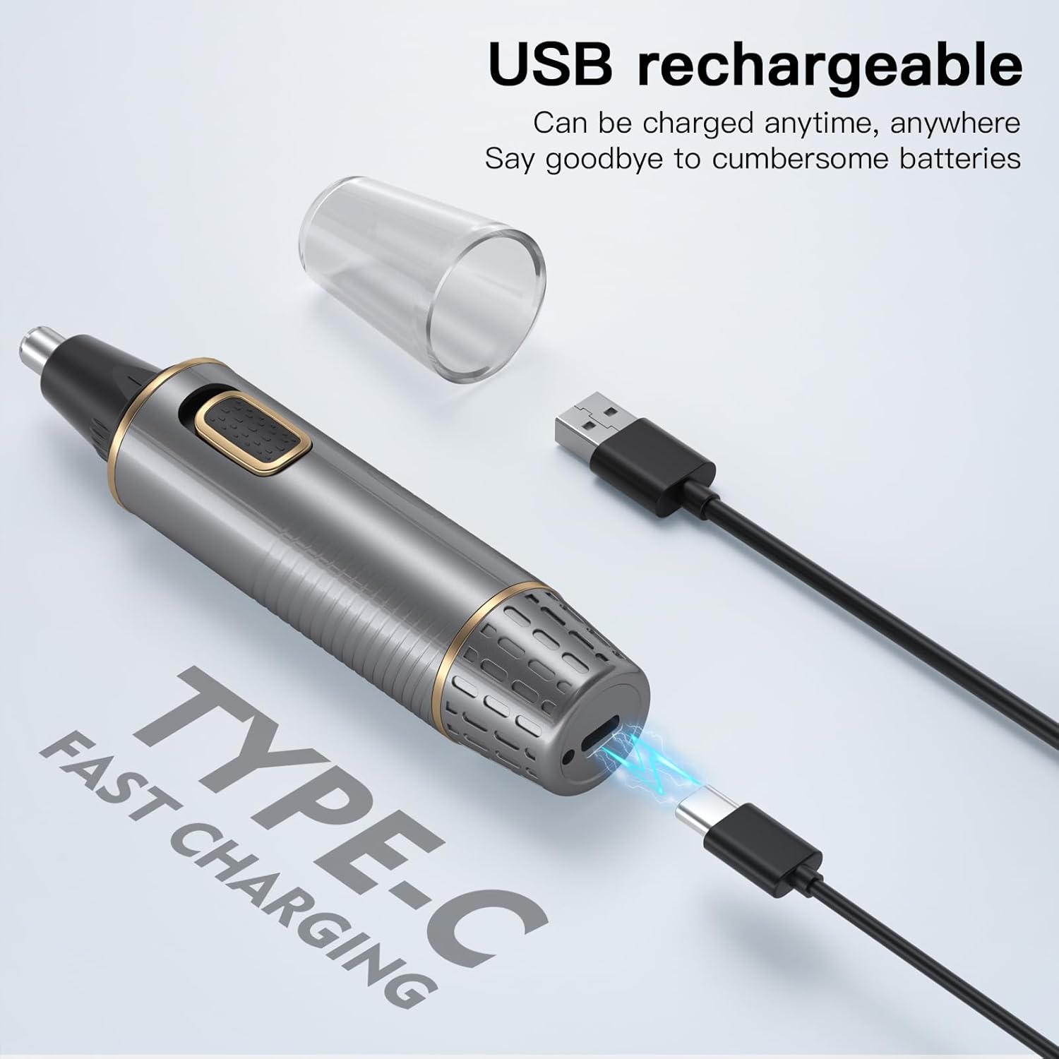 Nose Hair Trimmers for Men,Rechargeable Hair Trimmer 2 in 1 Painless Multifunctional Ear and Nose Hair Trimmer with IPX7 Waterproof Dual Edge Blades (Grey) - Image 3