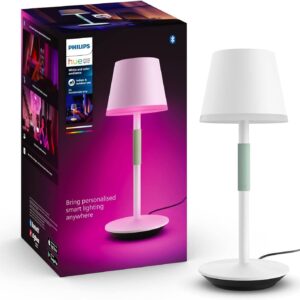Philips Hue Go Smart Portable Table Lamp, White – White and Color Ambiance LED Color-Changing Light – 1 Pack – Indoor and Outdoor Use – Control with Hue App or Voice Assistant