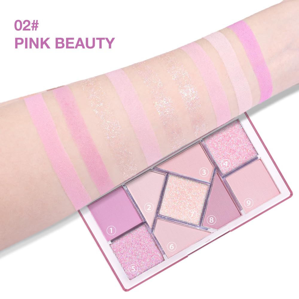 Matte Shimmer purple pink Eye Shadow Palette Makeup,Eyeshadow Long Lasting Waterproof Cruelty-Free, 9 Blendable Shades in Smooth Matte and Shimmer Finishes with Gorgeous Pearls for woman - Image 5