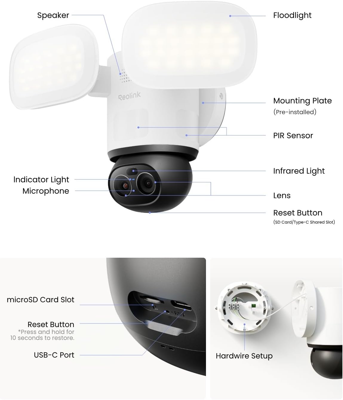REOLINK TrackFlex Floodlight WiFi, 4K Dual-Lens Floodlight Camera, 360° PTZ 6X Hybrid Zoom, 3000 Lumens, Dual-Band Wi-Fi 6, Auto-Tracking, Local AI Video Search, 24/7 Recording, 100~240V AC Hardwired - Image 9