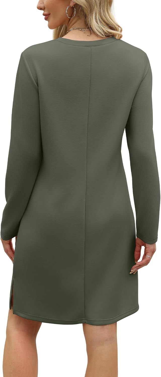 Sampeel Dresses for Women 2025 Casual Long Sleeve V Neck Tshirt Dress Side Split Fashion Fall Outfits - Image 5