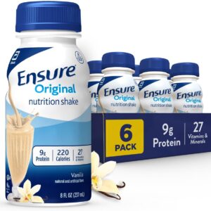 Ensure Original Vanilla Nutrition Shake | Small Meal Replacement Shake | Ready To Drink | 9g Protein, 27 Vitamins and Minerals | 8 fl oz – 6 Pack