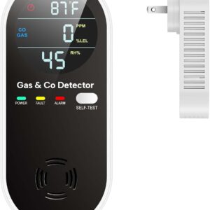 NICGOL 4 in 1 Upgraded Natural Gas Leak Detector and Carbon Monoxide Detectors, Dual Sensor Gas Leak Detector & Carbon Monoxide Detectors Plug in (Temperature & Humidity) for Home, RV (Black)