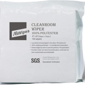 AAWipes Cleanroom Cloth Wipes 6″x6″ (Bag of 150 Pcs) Double Knit 100% Polyester Wipers Lint Free Cloths with Ultra-fine Filaments, Laser Sealed Edge, Class 100 Cloths, Ultra-soft Wipes