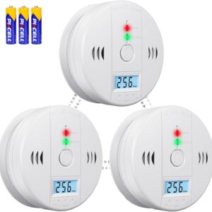 3 Pcs Carbon Monoxide Detectors, CO Detector, Carbon Monoxide Alarm Battery Powered with LCD Display, CO Alarm Carbon Monoxide Detector for Home (Batteries Included)
