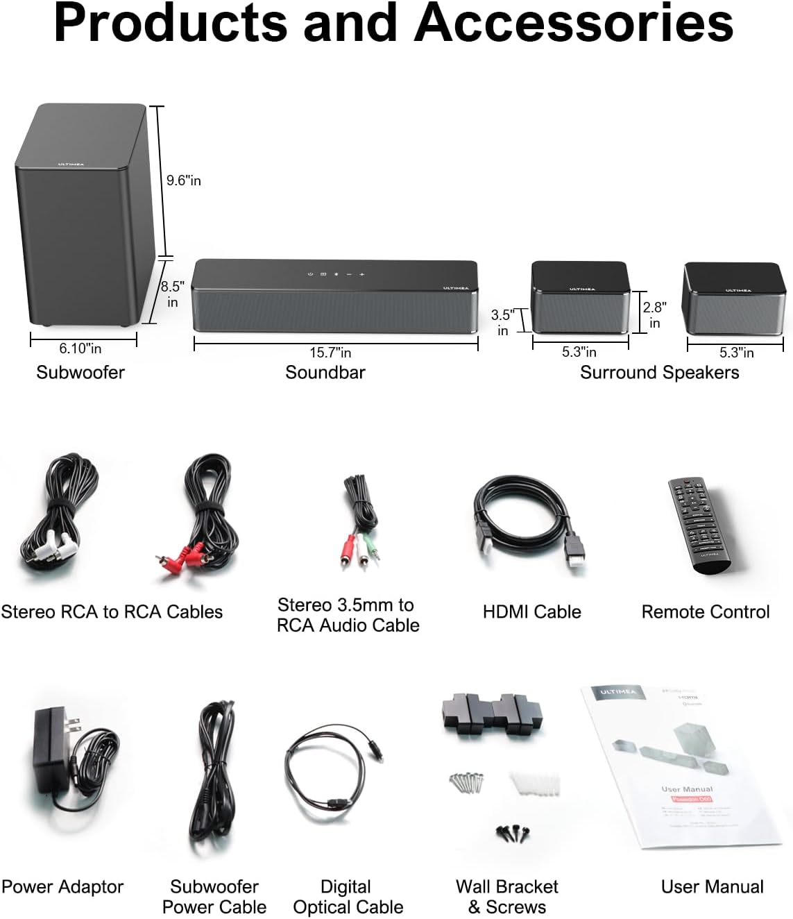 ULTIMEA 5.1 Virtual Surround Sound Bar, 320W Home Theater Surround System with Adjustable Speakers & Subwoofer, TV Speaker Soundbar, Sound Bar for Smart TV, Bluetooth 5.3, Easy Setup, Poseidon D50 - Image 8