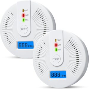 Carbon Monoxide Detectors,CO Detectors Battery Powered,2 Pack Carbon Monoxide CO Alarms with Light&Digital Display for Home,Bedroom,Kitchen,Office