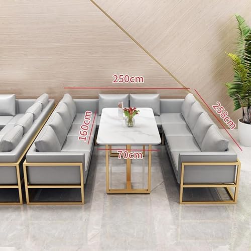 JOSOGO Nordic Style Commercial Leather Sofa Booth Set with Coffee Table, 7 Combination Options, Gray/Black, Suitable for Tea House, Café, Lounge, Reception Area, Restaurant Furniture(Gray Set 6) - Image 2