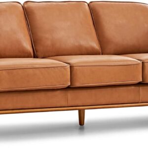 Valencia Artisan Full Leather Sofa 88” – Pure Full Italian Nappa Leather Couch, Solid Wood Accent, Ultimate Comfort, Cognac Tan