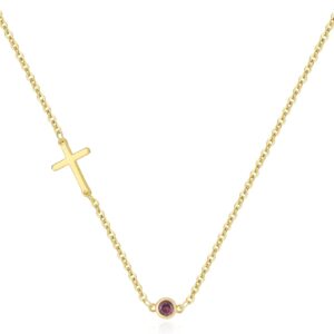 MIDEEO Christmas Gifts for Grandkids Cross Necklace for Women, Dainty 14k Gold Plated Cross Pendant Necklace Gold Cross Birthstone Necklace Tiny Sideway Cross Choker Necklace Trendy Christmas Gift for Women
