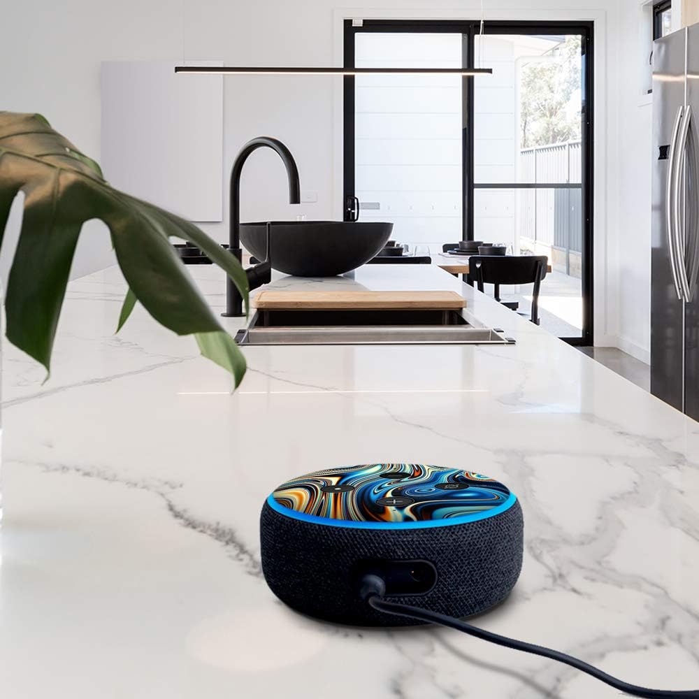 Blue Oragne Psychadelic Oil Slick - Vinyl Decal Skin Compatible with Amazon Echo Dot 3rd Generation Alexa - Decorations for Your Smart Home Speakers, Great Gift for mom, dad, Birthday, Kids - Image 3