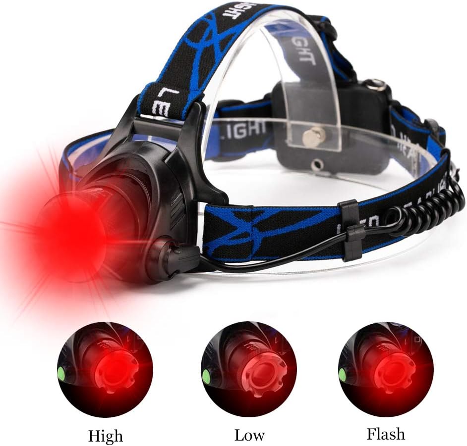 Hunting Red Light Headlamp Zoomable LED Headlight with 3 Lighting Mode and Water Resistant for Running Camping Hiking Reading. - Image 2