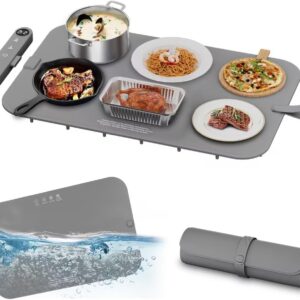 Upgrade Graphene Warming Mat for Food – Full Surface Heating, Waterproof Electric Warming Tray with 6 Temp Modes & 6H Timer for Parties Countertop, Gifts for Mom (Gray)