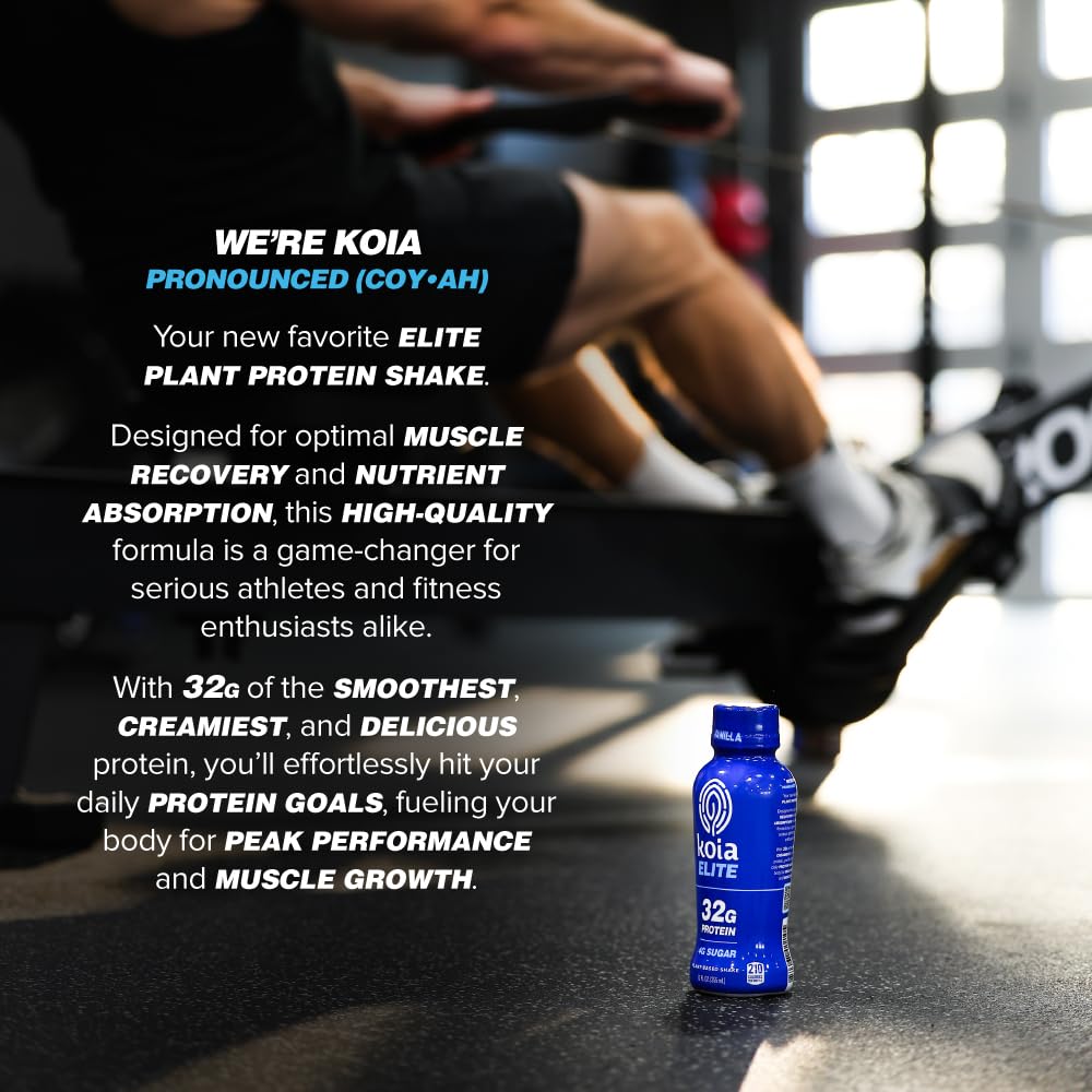 Koia Elite Plant Based Protein Shake, Vanilla, 32g Protein, 4g Sugar, 6g Prebiotic Fiber, Pre & Post Workout Nutritional Drink, No Seed Oils, Dairy-Free, Gluten-Free, Non-GMO, 12 Fl Oz (Pack of 12) - Image 9