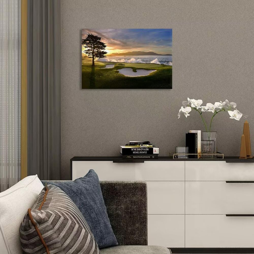 chenchenArt Pebble Beach Golf Course Wall Art Pictures Golf Course Poster Canvas Prints Golf Artwork Wall Decor for Living Room Bedroom Bathroom Home Decorations Framed Ready to Hang(24''H x 36''W) - Image 3