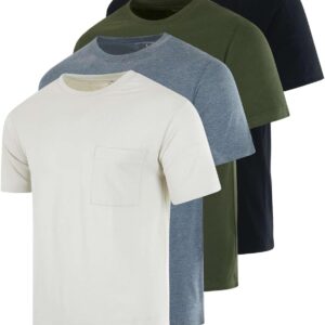 Real Essentials 4 Pack: Men’s Cotton Performance Short Sleeve Crew Neck Pocket T-Shirt Athletic Top (Available in Big & Tall)