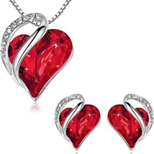 Heart Necklaces Earrings Set for Women Dainty Rhinestone Love Birthstone Heart Stud Earrings Crystal Pendant Necklace Birthday Valentines Day Gifts for Her Outfits Accessories