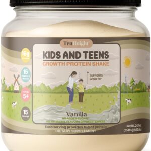 TruHeight Growth Protein Shake (Vanilla Ice Cream Flavor, Whey) Tall Nutrition for Natural Growth & Development – Protein Powder for Kids & Teens, Weight Gain Drinks – Picky Eater Vitamin, Ages 4+
