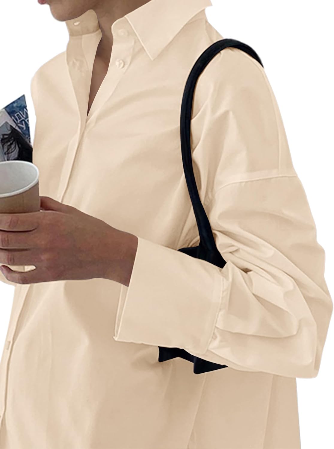 LYANER Women's Casual Shirt Dress Collar V Neck Button Down Loose Long Sleeve Mini Dresses - Image 3