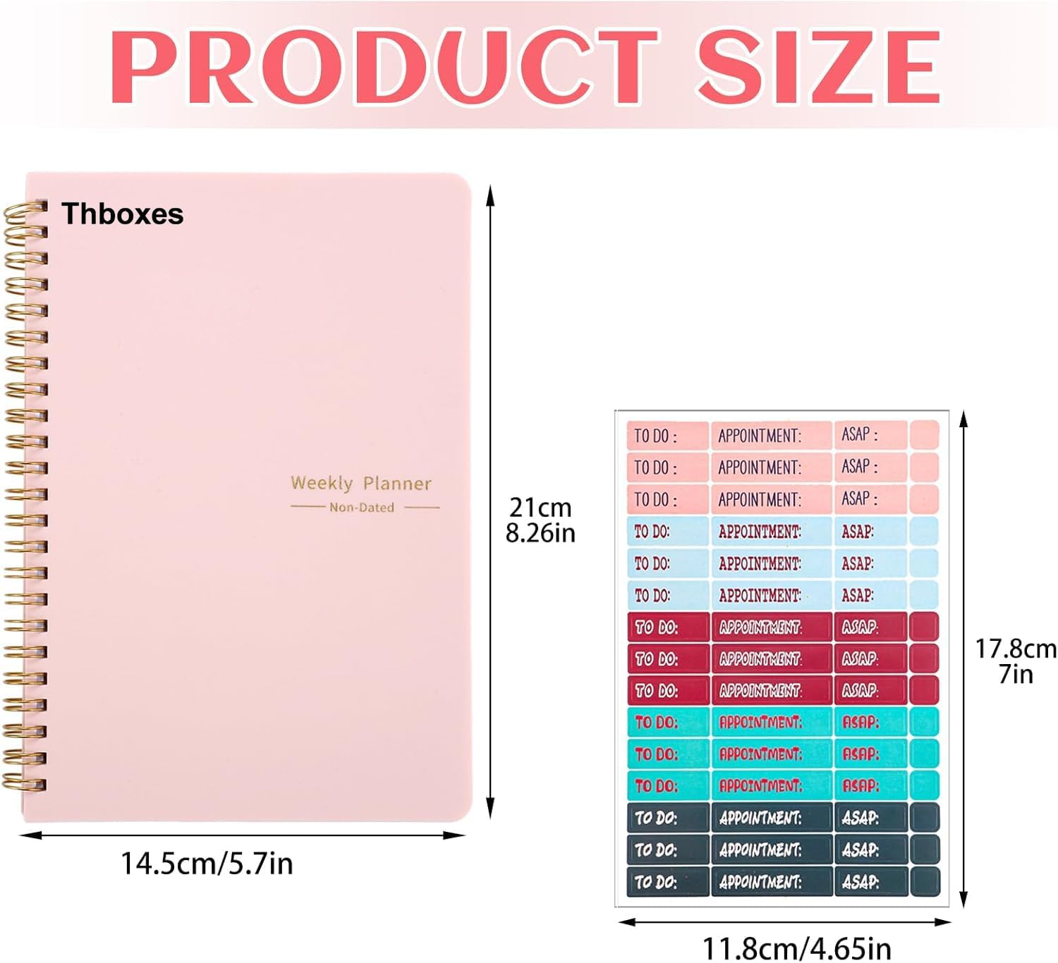 Undated Weekly Planner with Habit Tracker, 52 Weeks To Do List Notebook A5 Weekly Goal Planner with Spiral Binding & Stickers Home Work School Supplies for Women Girls 8.2" x 5.7" - Pink - Image 2