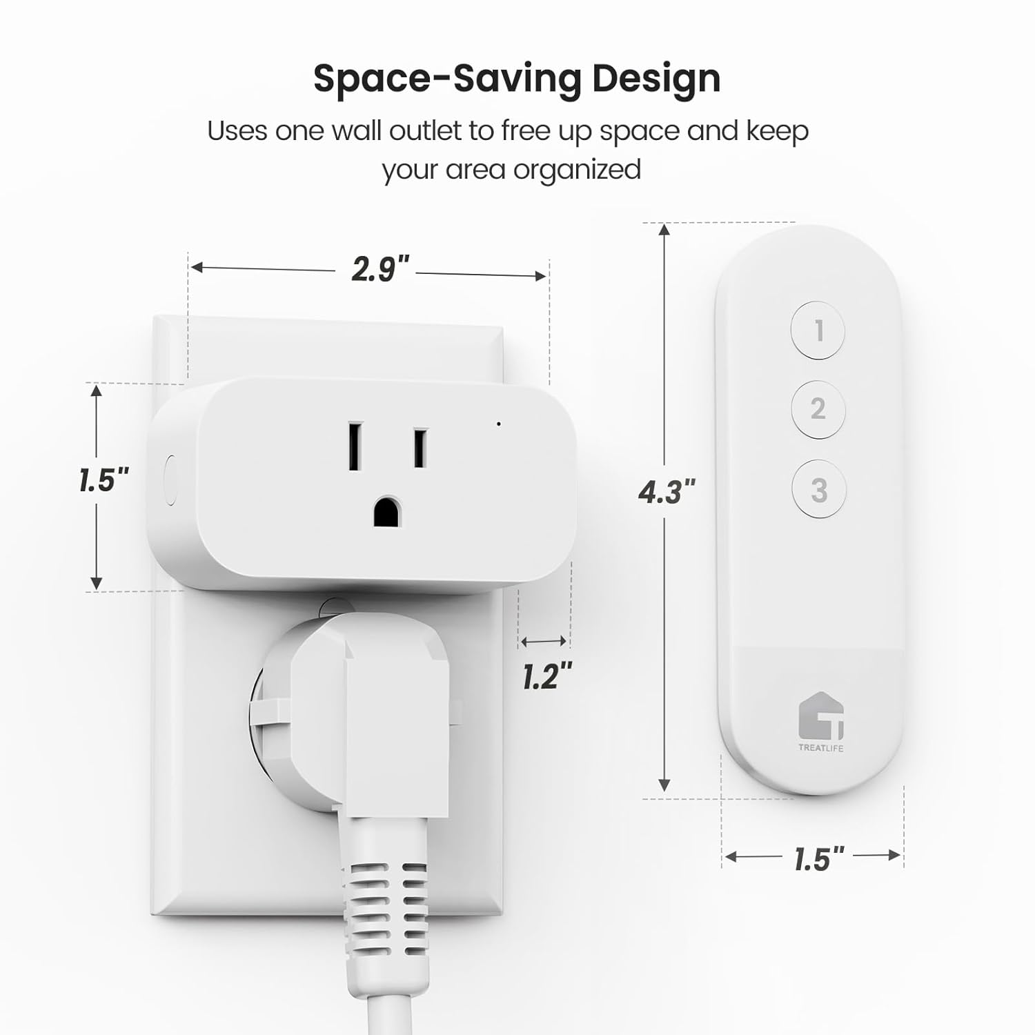 TREATLIFE 3Pack Mini Remote Control Outlet Plug with Magnetic Remote, 15A/1800W Wireless Light Switch for Lamps, Fans, Household Appliances, No Hub Required, 2 Years Warranty - Image 2
