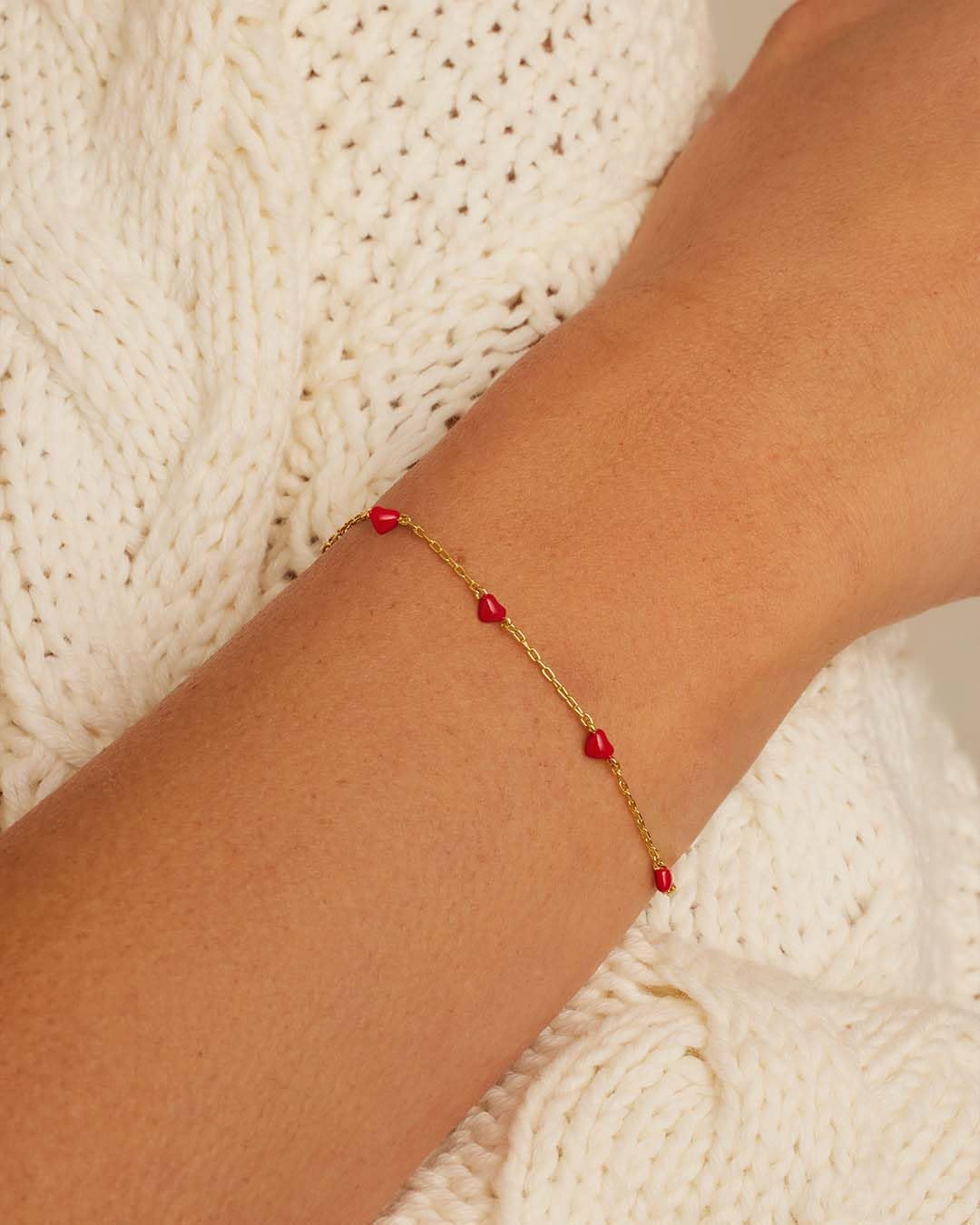 gorjana - Amour Bracelet Red 6 1/2" to 7" - 18k Gold Plated Brass - Red Enamel Hearts - Adjustable Length - Secure Lobster Closure - Ideal Gift Packaging - Everyday Stack, Layering with Other Jewelry - Image 3