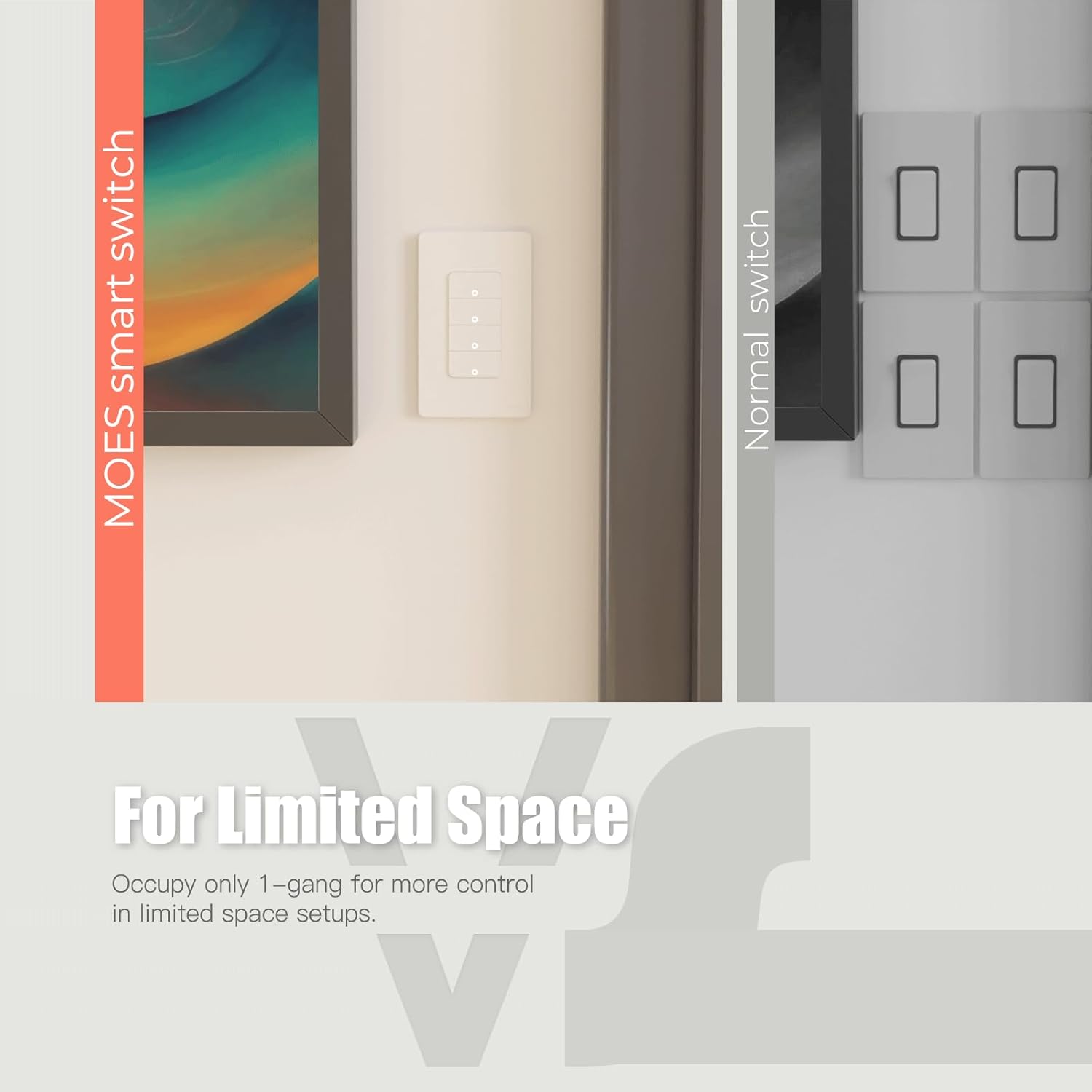 MOES 2.4GHz Wi-Fi Smart Light Switches, Netural Wire Required, Inteligente Single Pole Switch, Compatible with Alexa Google Assistant, Remote Control, No Hub Required - Image 2