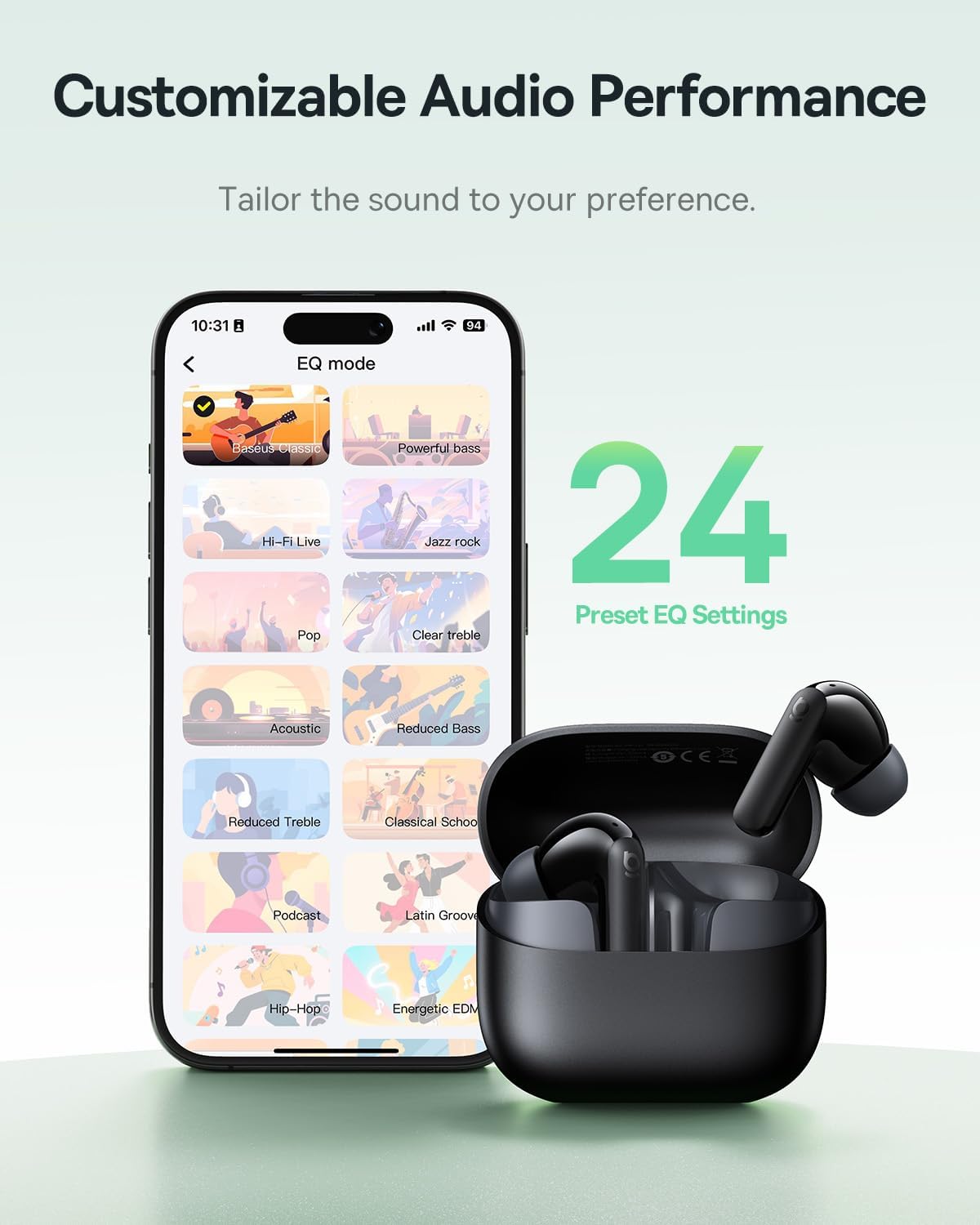 Baseus Bass BP1 NC Hybrid Active Noise Cancelling Wireless Earbuds, 12mm Super-Bass Driver, 41H Playtime, Bluetooth 6.0, IP55 Waterproof, 4-Mic AI ENC, 24 Customizable EQ - Image 8