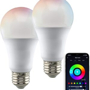 Satco S11253 Starfish 9.5-Watt A19 WiFi Smart LED Color-Changing Light Bulb, Works with Siri, Alexa, Google Assistant, SmartThings, 2700K-5000K, 800 Lumens, 2-Pack