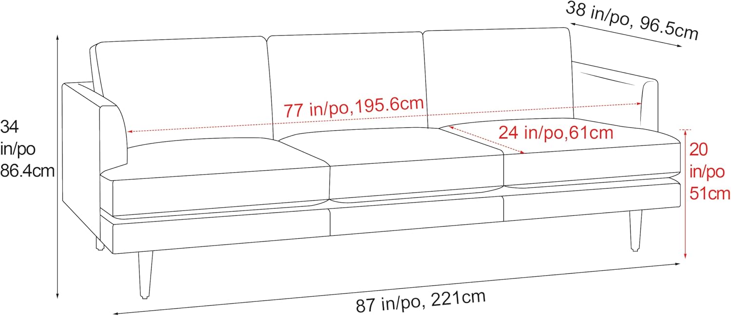 Valencia Grosseto 87” Cognac Tan Brown 3 Seater Full Leather Sofa | Mid Century Italian Nappa Leather Couch for Living Room Furniture | Double Stitched Seams, Removable Cushions - Image 2