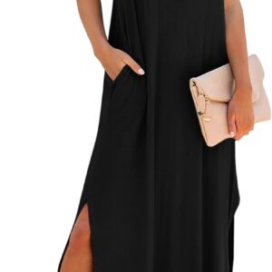 RUMIA Summer Casual Maxi Dresses for Women- Women’s V Neck Cap Sleeve Long Sundress with Pockets Beach Vacation