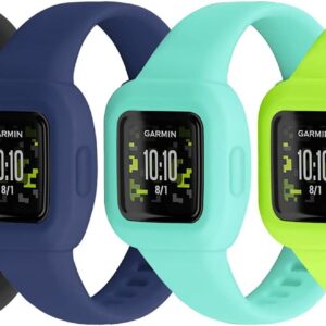 Vanet 4 Pack Compatible with Garmin Vivofit Jr 3 Bands for Kids, Soft Silicone Sport Breathable Bands Adjustable Replacement for Girls Boys, Black/Navy/Lime/Teal Green