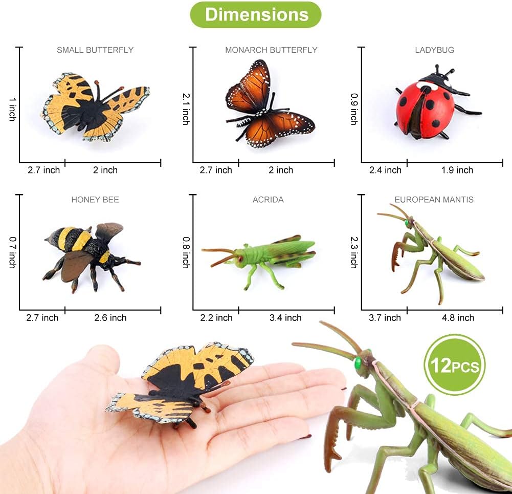 Bug Toys Figurines VOLNAU 12PCS Insect Animal Figures for Kids Toddlers Christmas Gifts Decorations Educational Bee Beetle Mantis Spider Ladybug Butterfly Plastic Model - Image 5