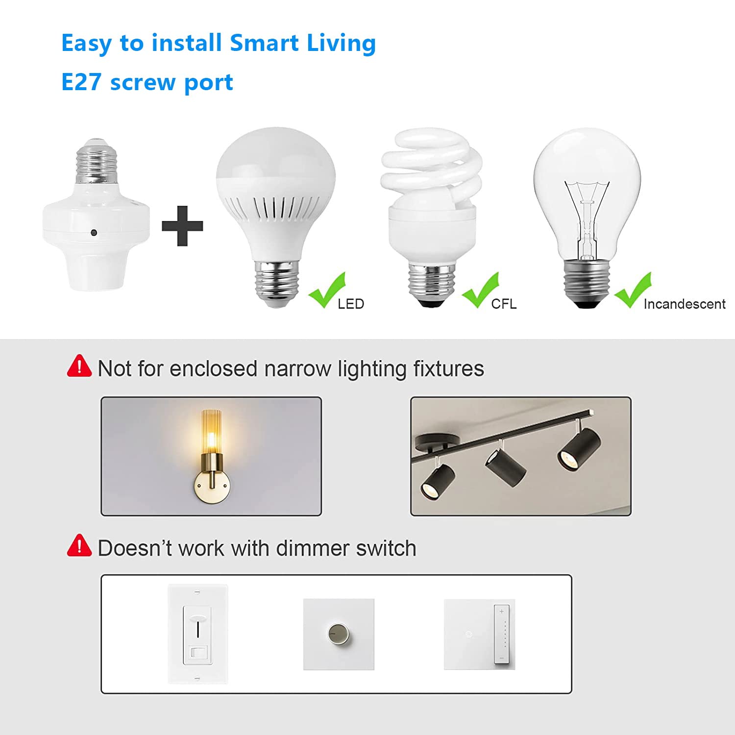 QIACHIP Remote Control Light Socket E26 E27 Bulb Socket Adapter, ZigBee Smart Light Holder Compatible with Alexa Echo Voice Control, Requires Zigbee Hub - Image 5