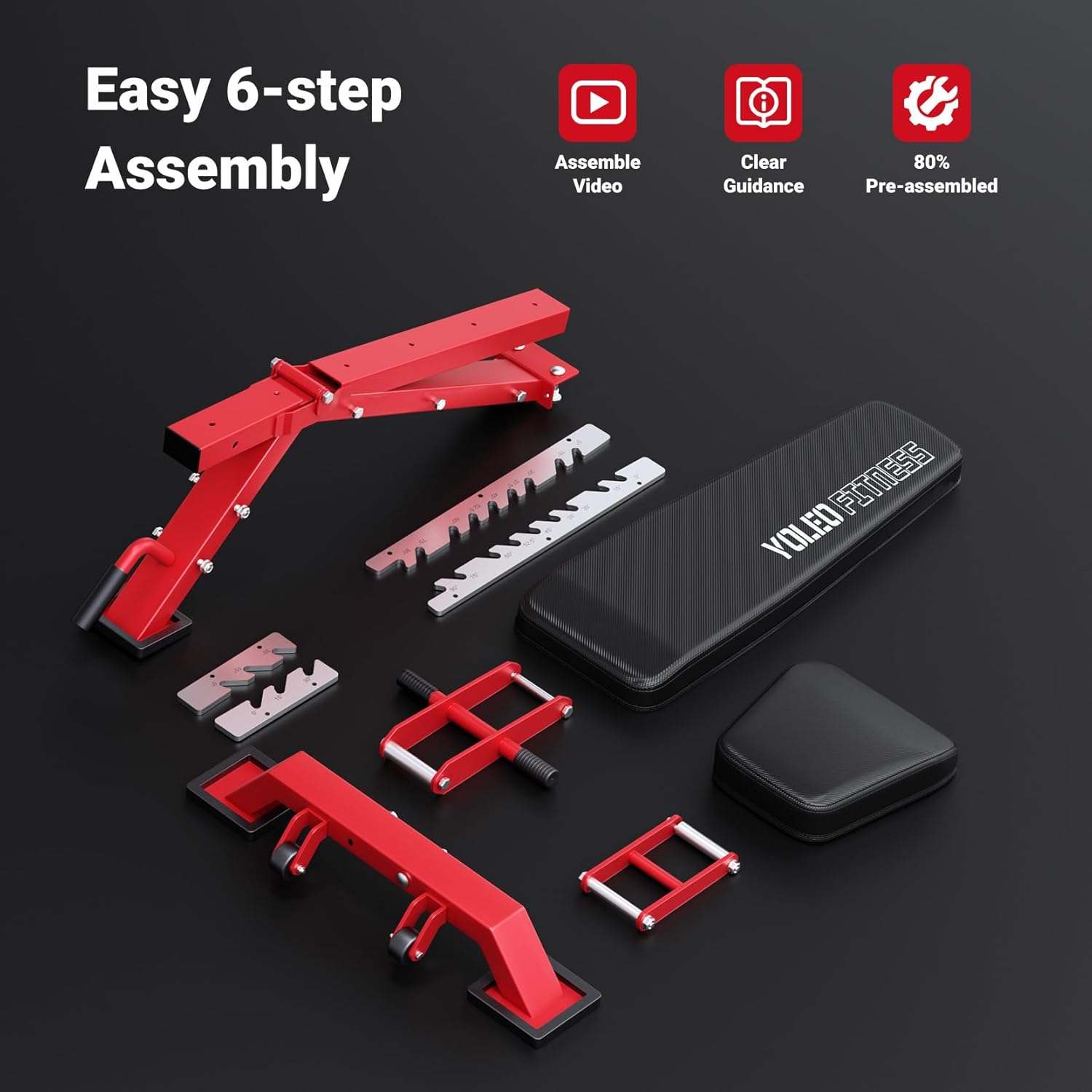 YOLEO Commercial Adjustable Weight Bench - MAX 2300LBS Heavy Duty Workout Bench for Home Gym, Decline/Flat/Incline Bench Press 2.4" Thick Pad (6-Step Assembly) - Image 6