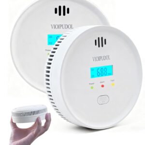 Smoke and Carbon Monoxide Detector with Digital Display, 10-Year Lifespan with Replaceable Lithium Battery, Photoelectric Fire Alarm and Electrochemical CO Alarm with Test/Silence Button, 2 Pack