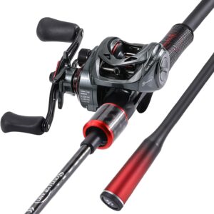 Sougayilang Baitcasting Fishing Rod and Reel Combo, Medium 6’/7′ Low Profile with SuperPolymer Handle