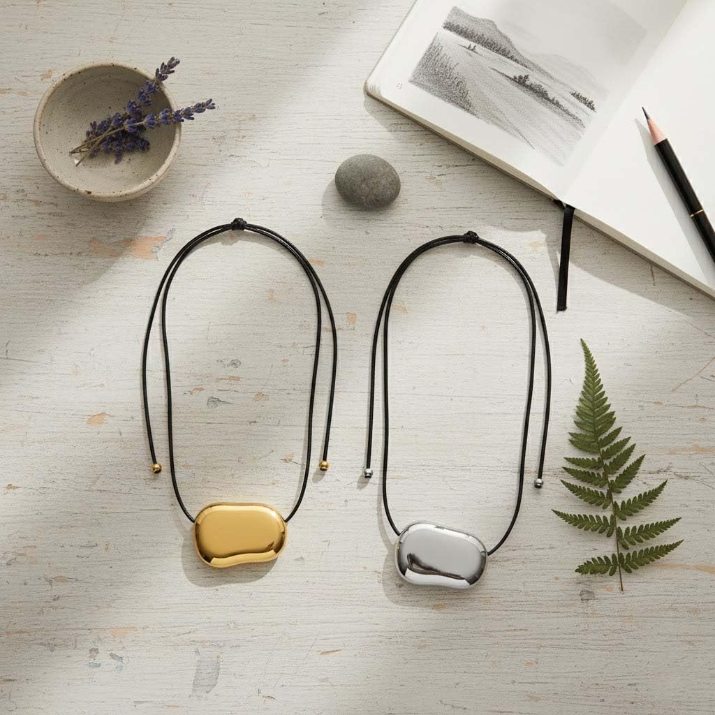 Gold Bean Pendant Necklace for Women, 316L Stainless Steel Bean Necklace on Leather Cord, Mirror-Polished & PVD Plated — Perfect for Coffee Dates, Art Exhibitions, Mother's Day - Image 7