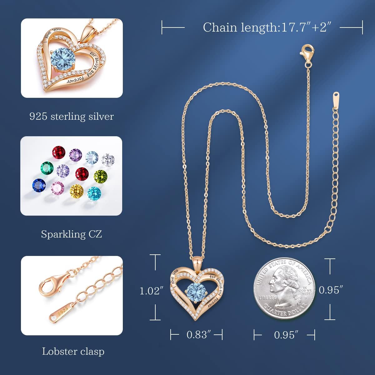 CDE Valentine's Day Gift Forever Love Heart Necklaces for Women, Wedding Anniversary, Birthday Mothers Christmas Day Gifts for Mom, Mother, Wife, S925 Silver Jewelry with Birthstone Pendant - Image 5