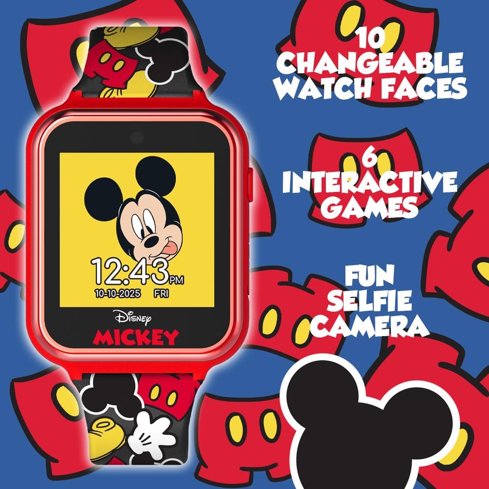Disney Mickey Mouse Kids Smart Watch Touchscreen with Camera Games Voice Recorder Stopwatch Alarm Timer Fitness Tracker Calculator – Fits Wrist Sizes 5.5" to 8" - Image 3
