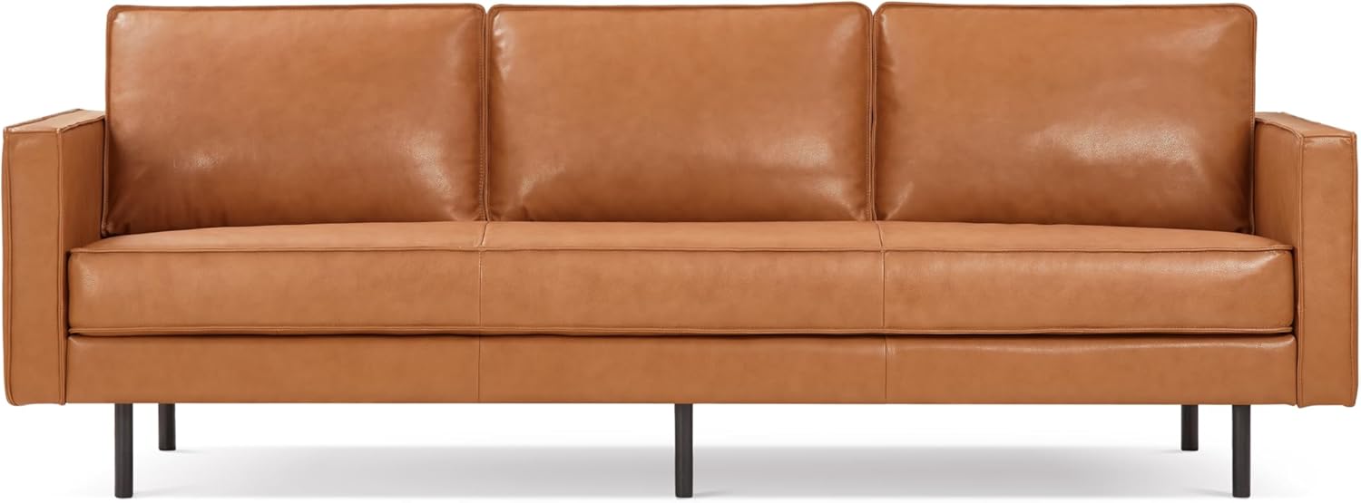 Valencia Varese 90" Full Leather Couch Cognac Tan Brown- Italian Nappa Leather Modern Cloud Couch for Living Room/Apartment Furniture - Image 6