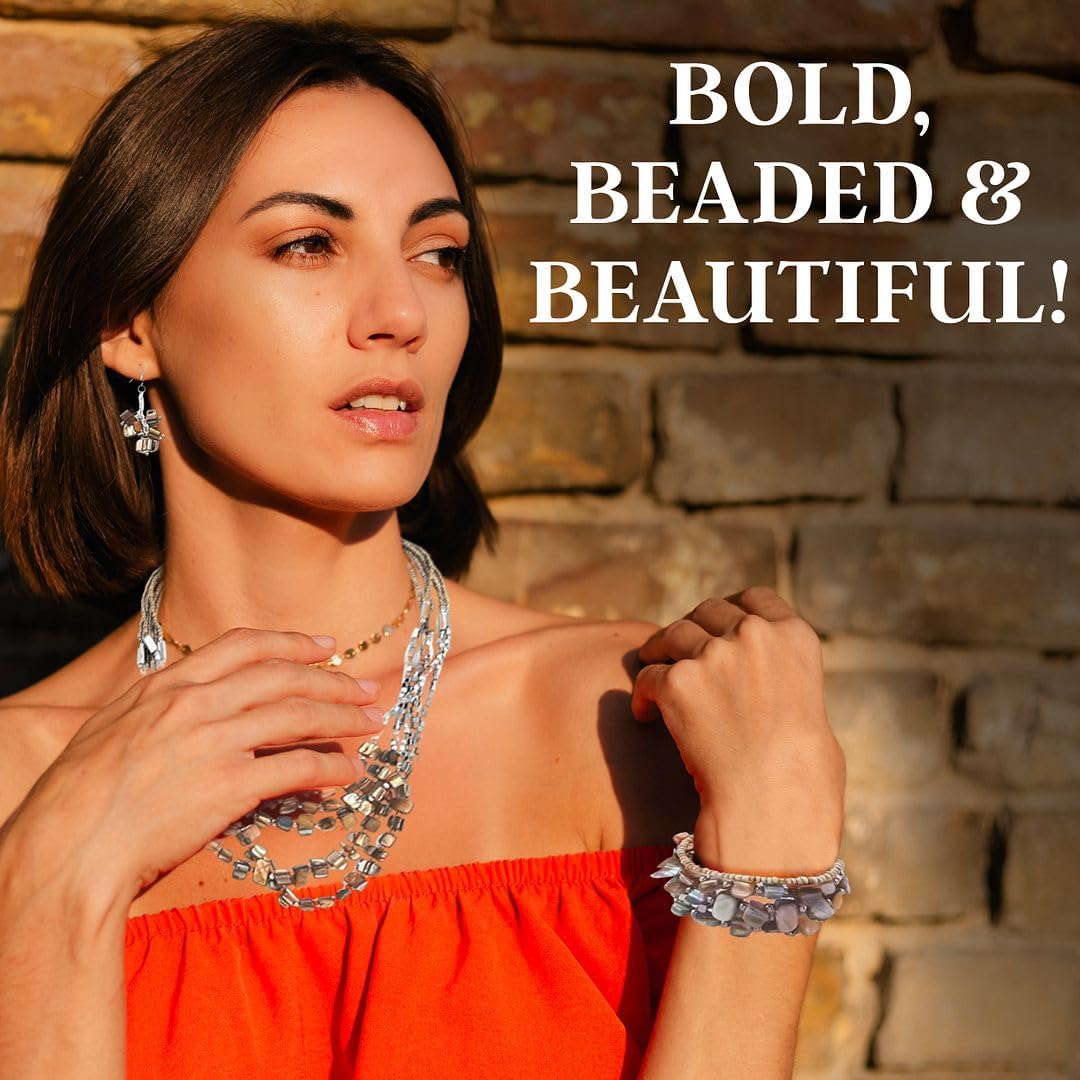 Costume Jewelry Sets for Women - Beaded Bracelet Earrings and Necklace Set - Handmade Seed Beads Vintage Summer Beach Boho Jewelry - Birthday Anniversary Valentines Day Gifts for Womens - 22 Inches - Image 6