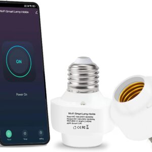 QIACHIP Smart WiFi Light Bulb Socket Adapter E26 Lamp Holder,Compatible with Alexa and Google Home,use Smart Life APP Control,Maximum Output Power 500 Watts