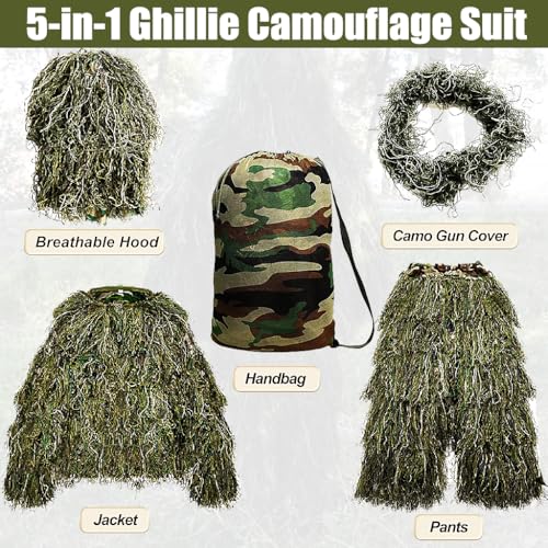 MOPHOTO 5 in 1 Ghillie Suit 3D Camouflage Hunting Suits - Jacket, Pants, Hood, Carry Bag for Adults & Youth, M/L/XL/XXL - Image 8