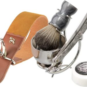 Grandslam Shaving Straight Razor Kit, Steel Cutthroat Straight Razor With Leather Strop, Shave Brush, Stainless Steel Shaving Bowl and Stand, Gift for Men