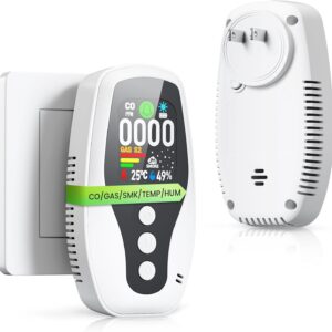 6-in-1 Carbon Monoxide Detectors Plug in,Natural Gas Leak Detector & Smart Smoke Alarm with HD Digital Screen & Battery Backup,Portable CO Propane for Home,RV,Hote,Travel