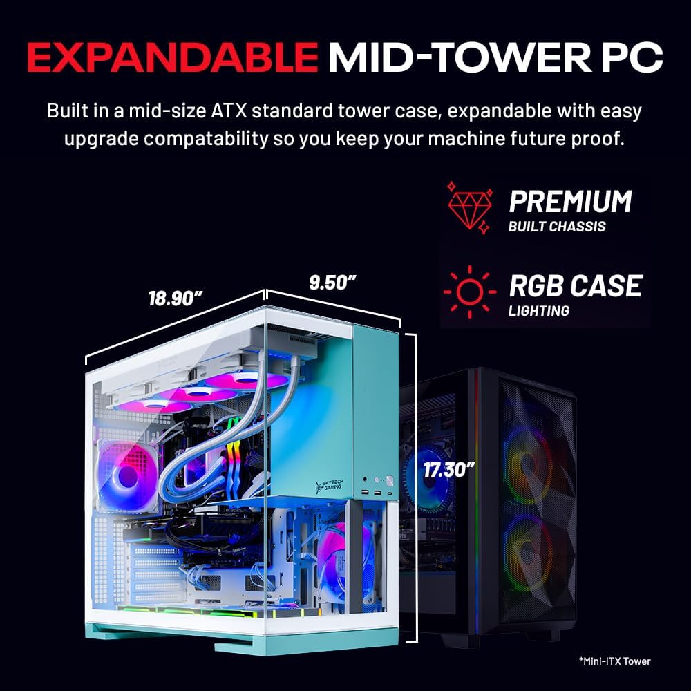 Skytech Gaming Aqua Desktop PC, Ryzen 7 9800X3D 4.7 GHz (5.2 GHz Turbo), NVIDIA RTX 5070 Ti 16GB, 2TB Gen4 NVMe SSD, 32GB DDR5 RAM 6000 RGB, 850W Gold ATX 3 PSU, 360mm ARGB AIO, Wi-Fi, Win 11 - Image 8