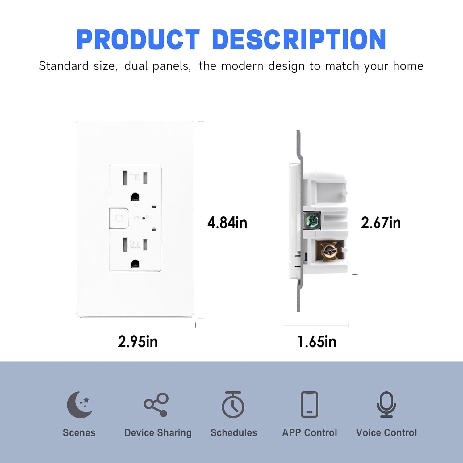 Smart Wall Outlet, 2 Individually Controlled Ports, 15Amp TR Receptacle Compatible with Alexa and Google Assistant, 2.4 GHz WiFi Outlet, Remote Control, White, ETL & FCC Approval - Image 7