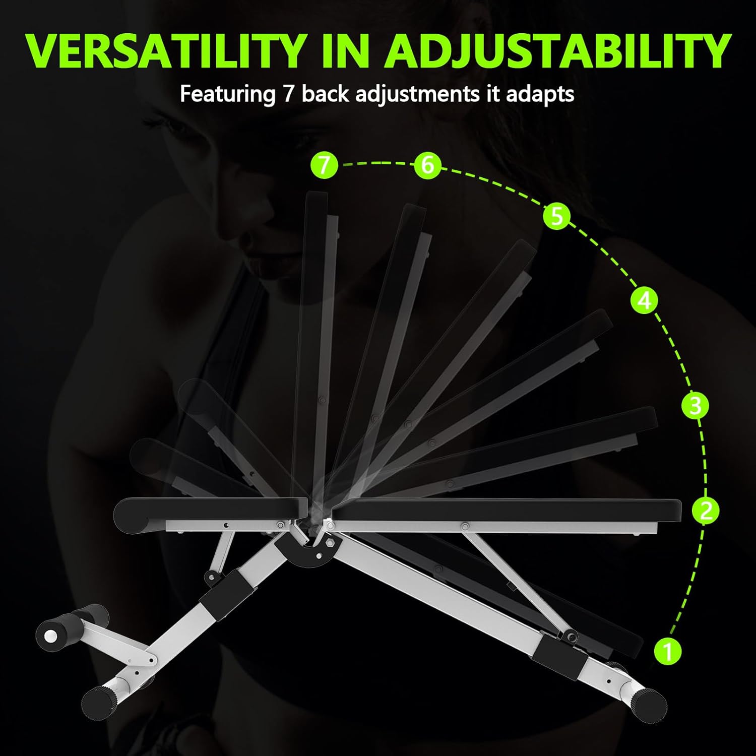 Adjustable Weight Bench, 880 LBS Capacity Foldable Workout Bench with 7 Back Positions, Quick Adjust & Fast Folding Steel Exercise Bench for Home Gym Strength Training - Image 7